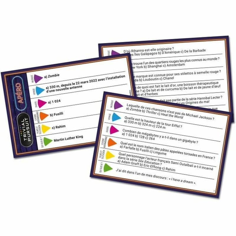 Componentes del Trivial Pursuit Apéro: tarjetas de preguntas y tablero