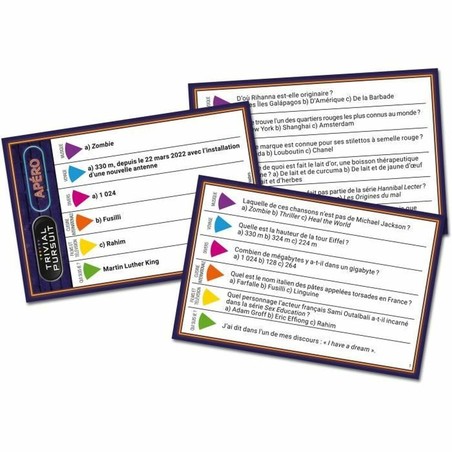 Componentes del Trivial Pursuit Apéro: tarjetas de preguntas y tablero