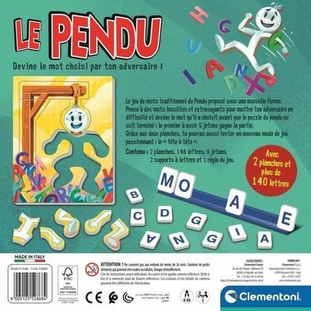 Componentes del set construcción educativo Clementoni Le Pendu, piezas para adivinar palabras.