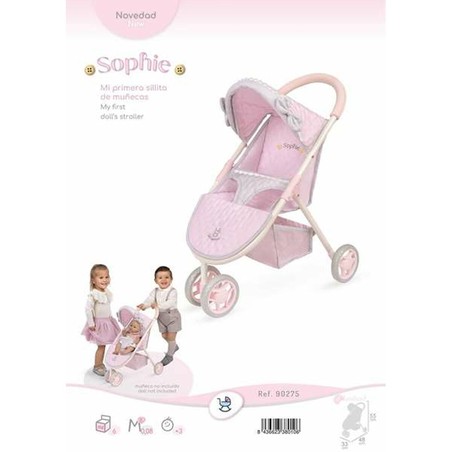 Niña paseando su muñeca en Silla Decuevas, un juguete construcción motricidad fina de cuidado