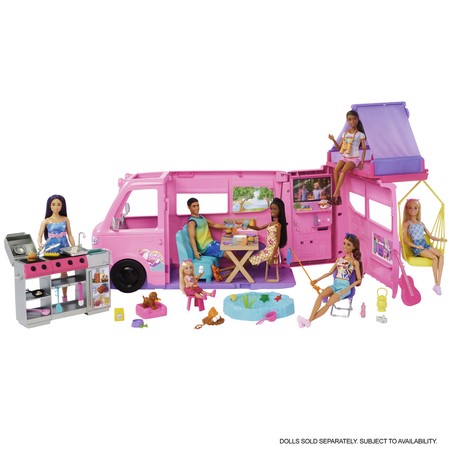 Playset Barbie Autocaravana con 60 piezas y muñeca