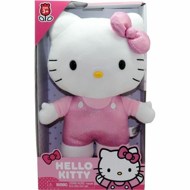 Peluche Hello Kitty de 30 cm con vestido de pavo real en color rosa, ideal para niños.