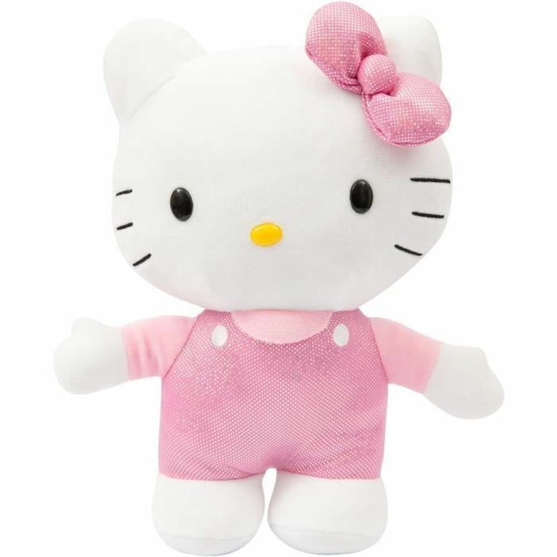 Muñeco Hello Kitty rosa suave para niños, mostrando detalles de su diseño exclusivo.