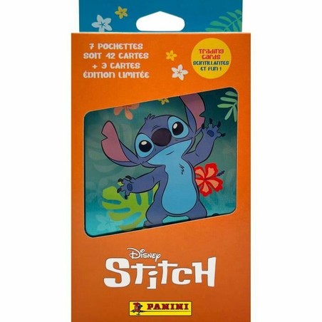 Detalle de cromos Stitch Panini con texto en francés
