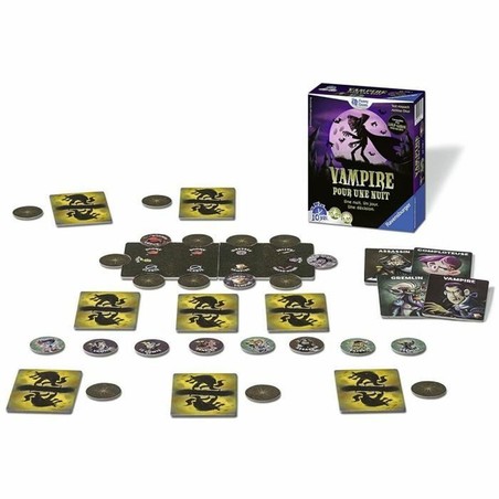 Familia jugando a juego mesa familiar Ravensburger Vampiro noche