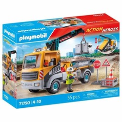 Juguetes construcción niños: Camión Grúa Playmobil 71750 Azul en acción.