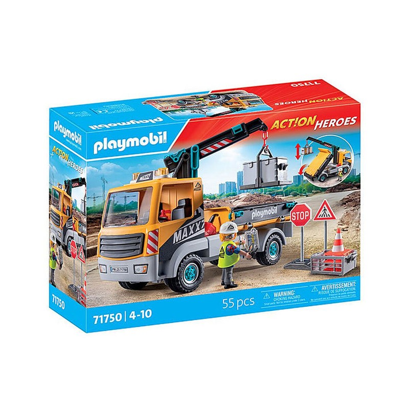 Juguete construcción motricidad fina: Niño jugando con Camión Grúa Playmobil.
