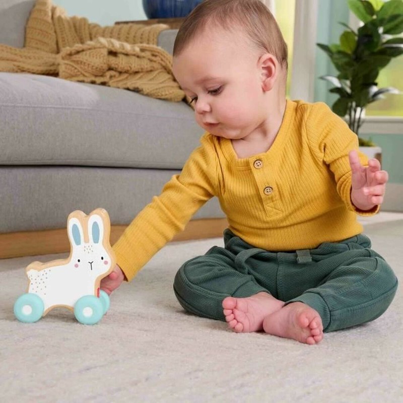 Juguete construcción motricidad fina: Conejito de madera ecológico para bebés