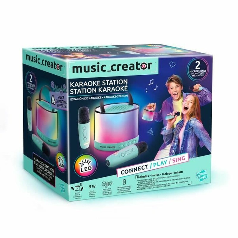 Niña cantando con set construcción educativo de karaoke Canal Toys