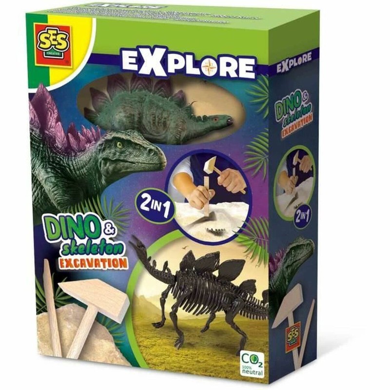 Juguetes construcción niños desenterrando dinosaurio Stegosaurus