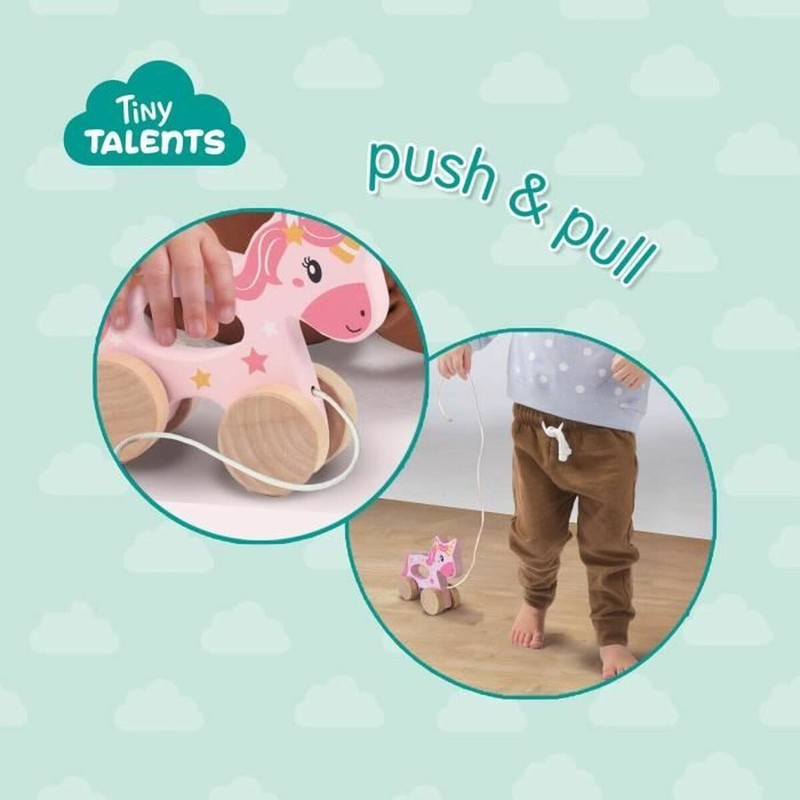 Figura de unicornio de madera con ruedas para niños +18 meses