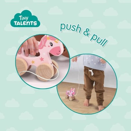 Figura de unicornio de madera con ruedas para niños +18 meses