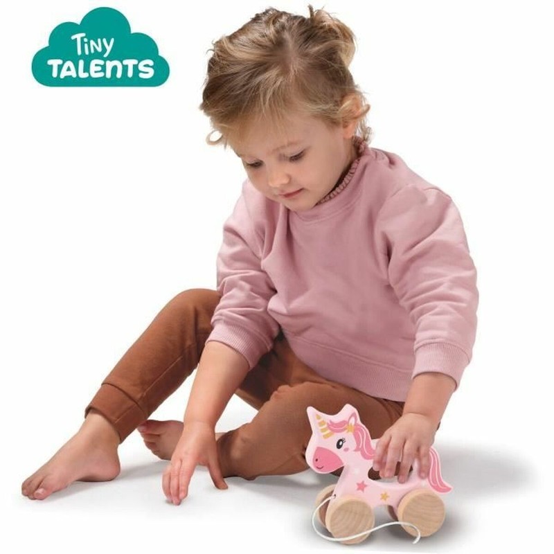 Unicornio de madera rosa y amarillo para decoración infantil