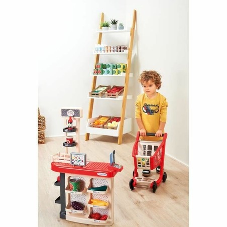 Detalle de la tienda de comestibles infantil con accesorios