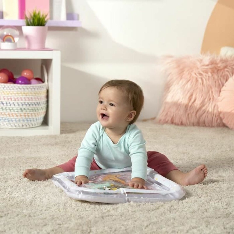 Vista lateral de la alfombra sensorial hinchable Bright Starts para juego interactivo