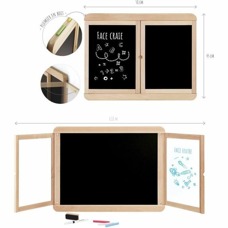 Pizarra doble cara niños Jeujura de madera, ideal para dibujo y aprendizaje