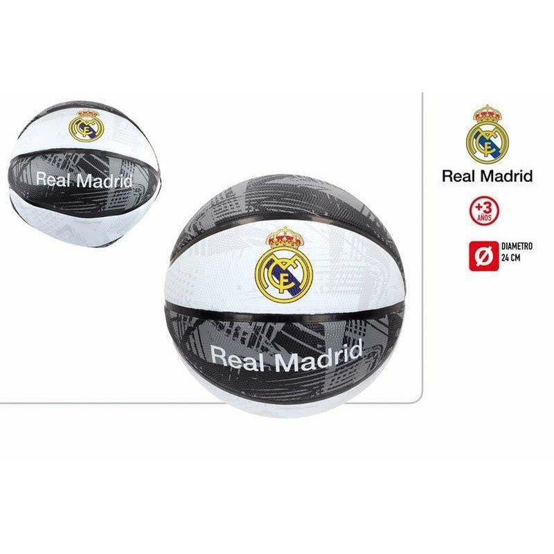 Pelota baloncesto niños 24 cm negra con escudo Real Madrid, ideal para aprender a jugar
