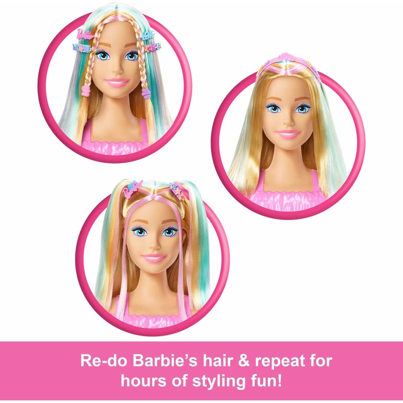 Muñeca Barbie busto con peinado multicolor, ideal para construcción de looks