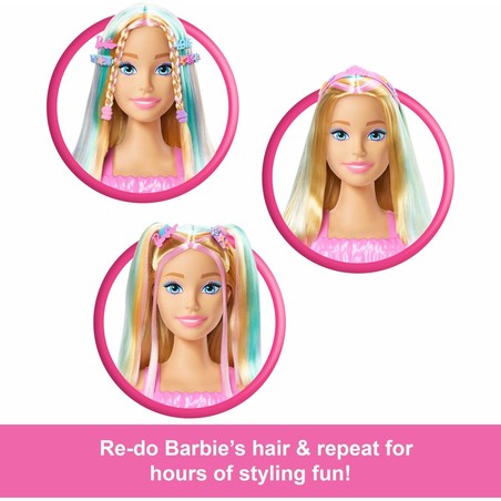 Muñeca Barbie busto con peinado multicolor, ideal para construcción de looks