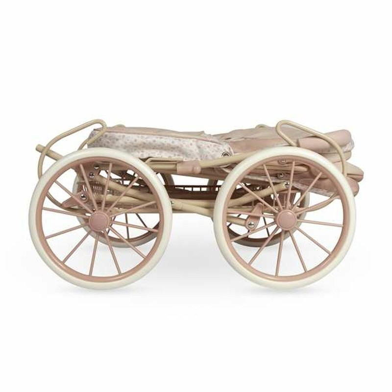 Detalle del diseño y materiales del carrito muñecas de metal y plástico