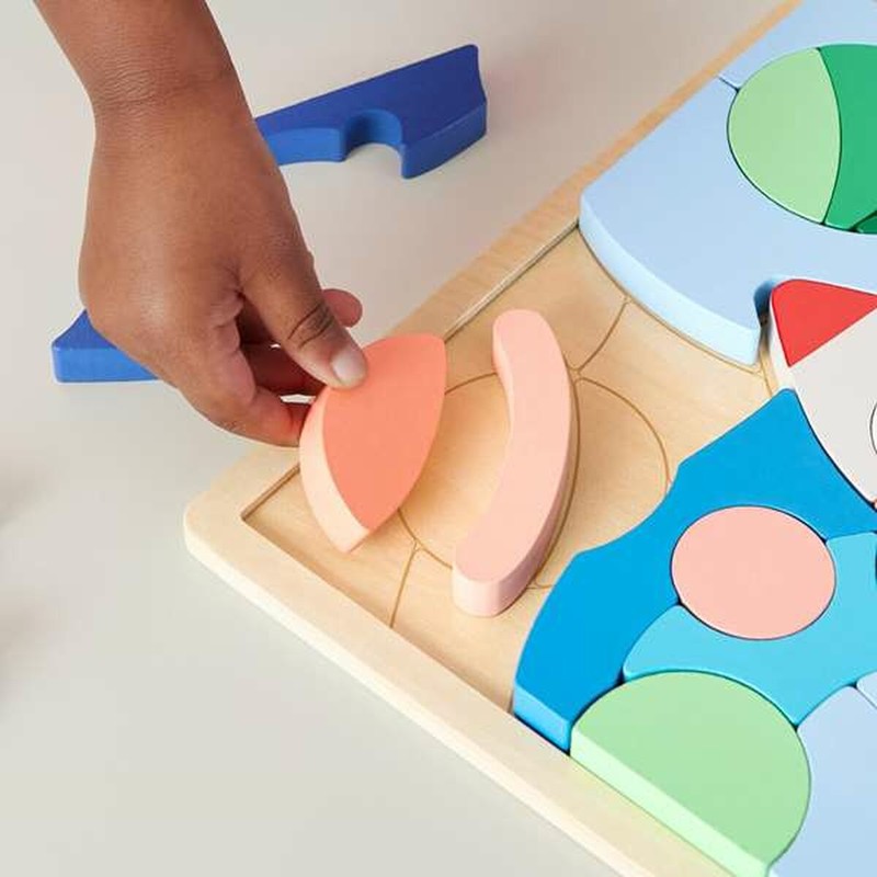 Construcción niños 3 años: Puzzle de madera multicolor con temática espacial