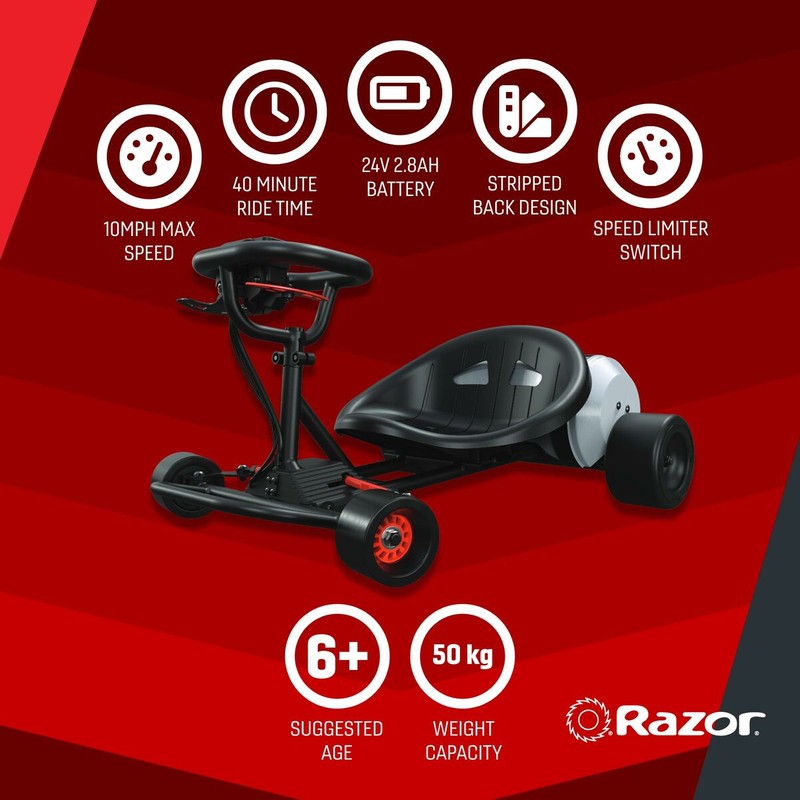 Razor coche eléctrico infantil, vista de los pedales