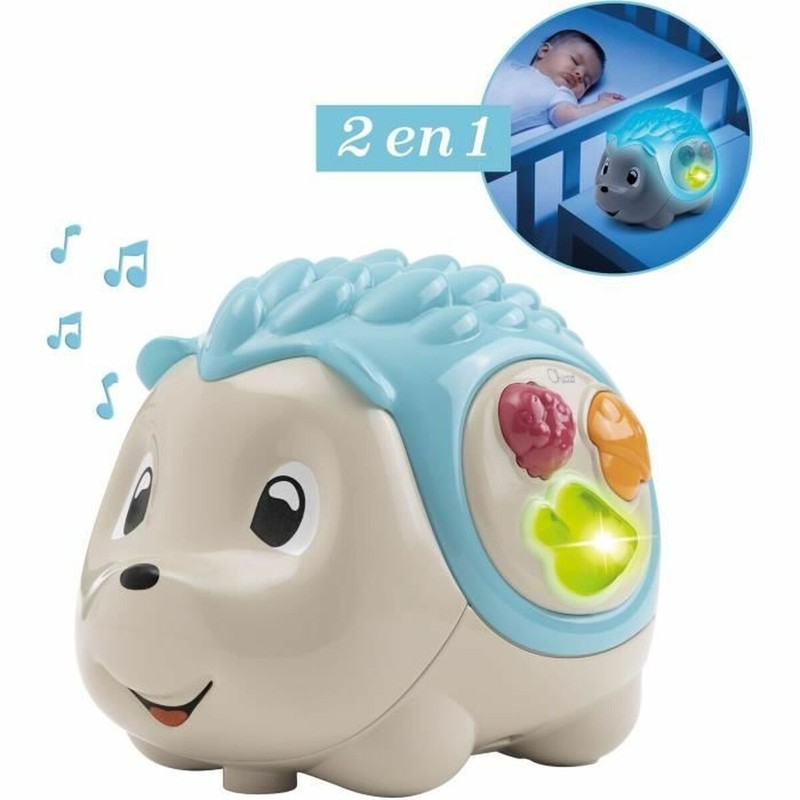 Detalle del peluche erizo Chicco con pila AAA