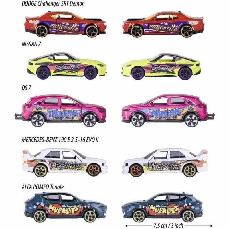 Coches metal niños Majorette, vista de los 5 vehículos del set