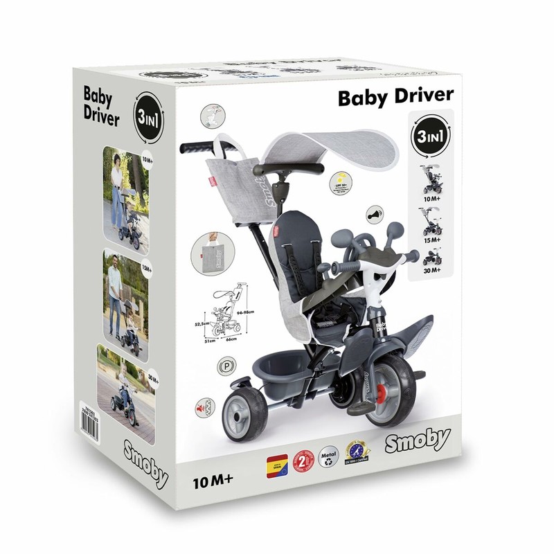 Triciclo evolutivo Smoby para bebés con capota y reposapiés
