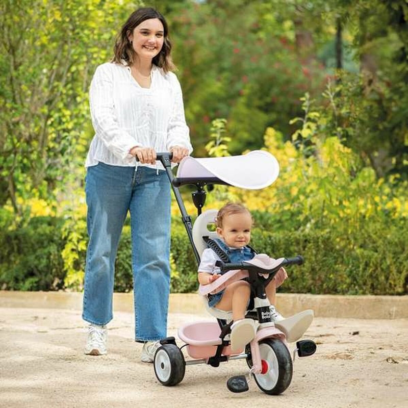 Vista frontal triciclo Smoby paseo para bebés