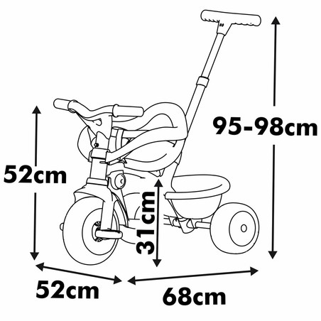 Detalle del asiento ajustable y cinturón de seguridad del triciclo seguridad bebé Smoby.