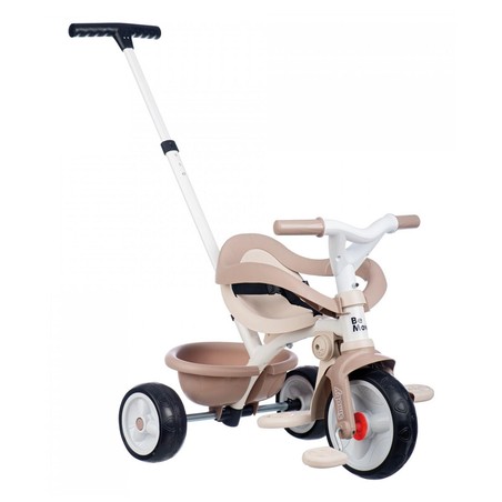 El triciclo Smoby Be Move Confort beige desde otra perspectiva, resaltando su robustez.