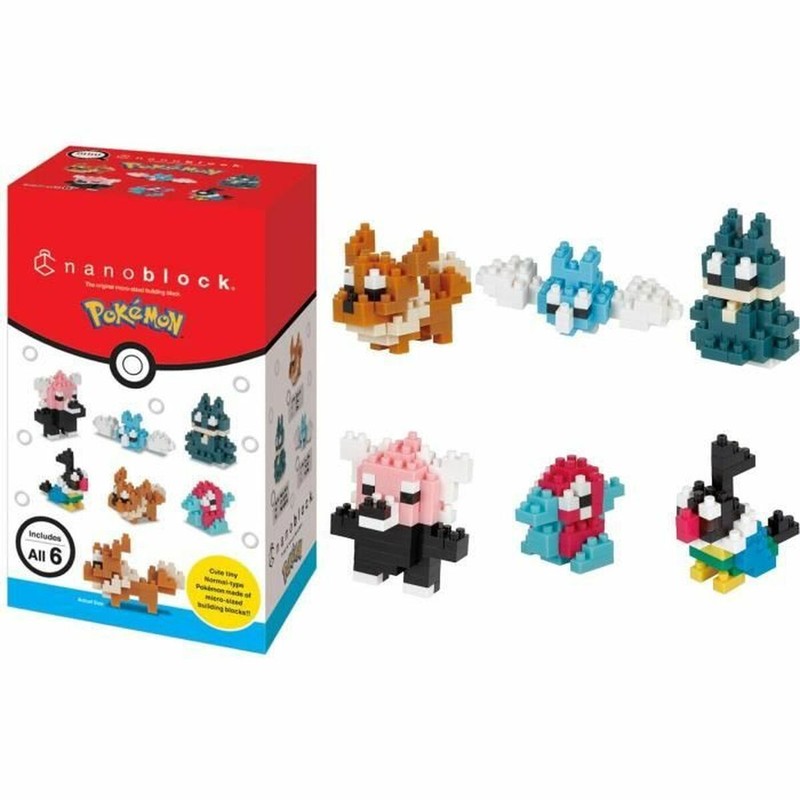 Bloques construcción infantiles NANOBLOCK Pokémon, detalle figuras montadas.