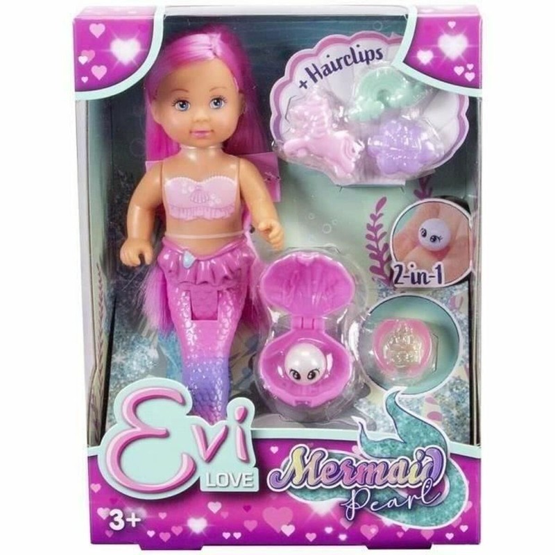 Muñeca Bebé Sirena Evi Love con su perla, ideal para niñas.