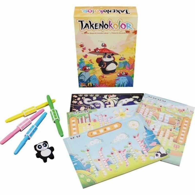 Niños jugando a juego mesa estrategia Takenokolor con figuras