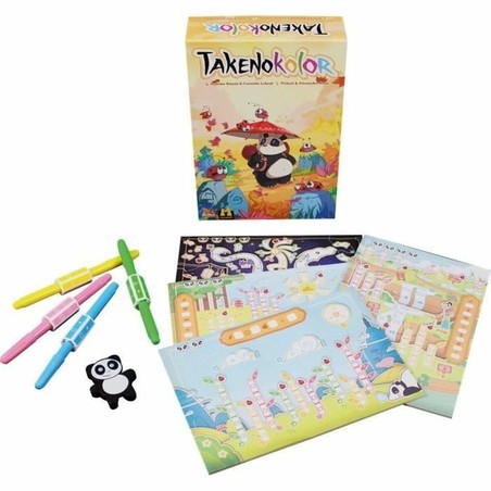 Niños jugando a juego mesa estrategia Takenokolor con figuras
