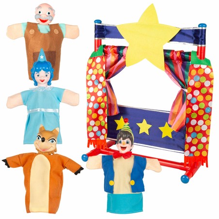 Familia jugando con teatro de tela para niños Colorbaby