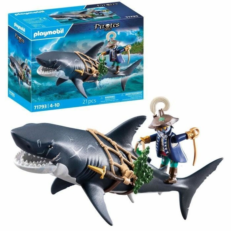 Set construcción educativo Playmobil, figura pirata y tiburón articulado