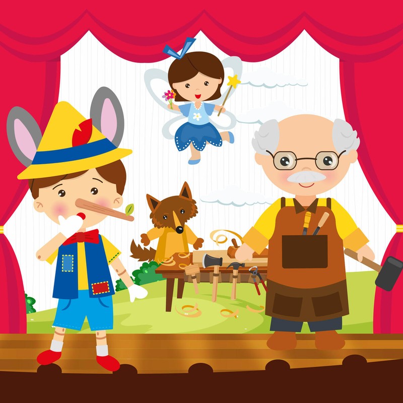 Bloques construcción infantiles: Marionetas de mano Pinocho y Gepetto