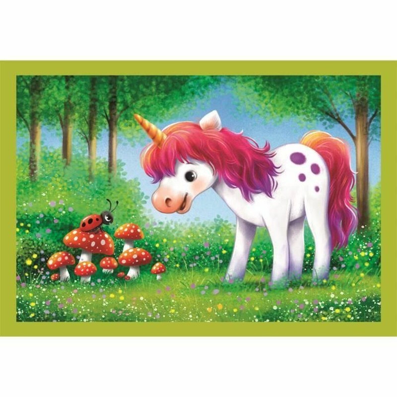 Set construcción educativo: Niña jugando con puzzle de unicornio