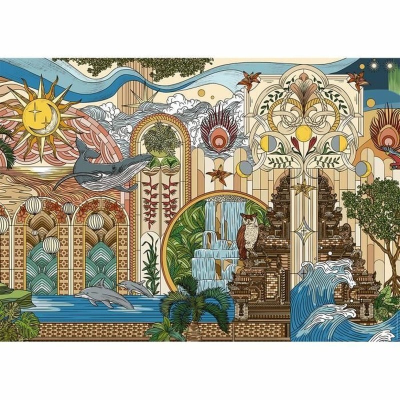 Puzzle para adultos completado, entretenimiento educativo