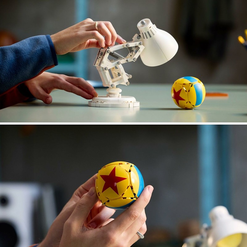Lámpara Pixar Luxo Jr. construida con bloques LEGO para coleccionistas