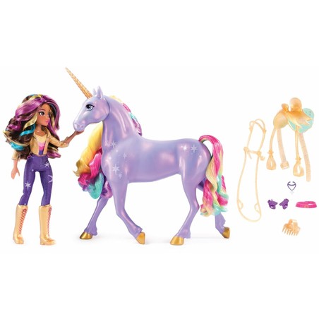 Detalles del unicornio mágico con luces de colores