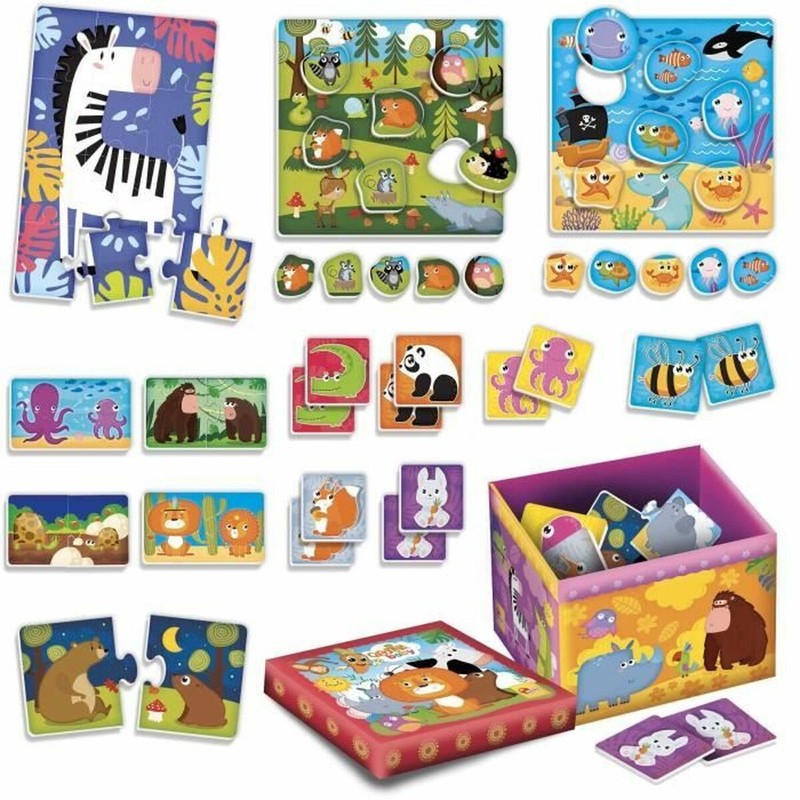 Set construcción educativo de 100 piezas, mostrando la variedad de bloques apilables.
