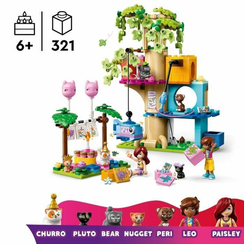 Niña jugando con figuras LEGO Friends en escenario de cumpleaños