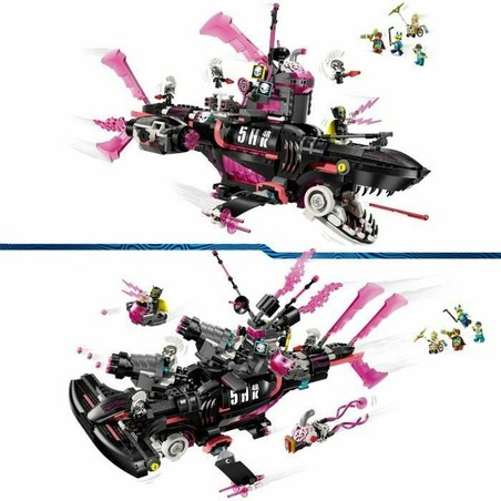 Juego creativo niños con LEGO submarino tiburón en acción