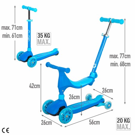 Detalle de las ruedas anchas del Patinete EVO, clave para la estabilidad infantil.