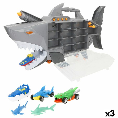 Portacoches tiburón infantil Teamsterz Roboshark con vehículos de juguete