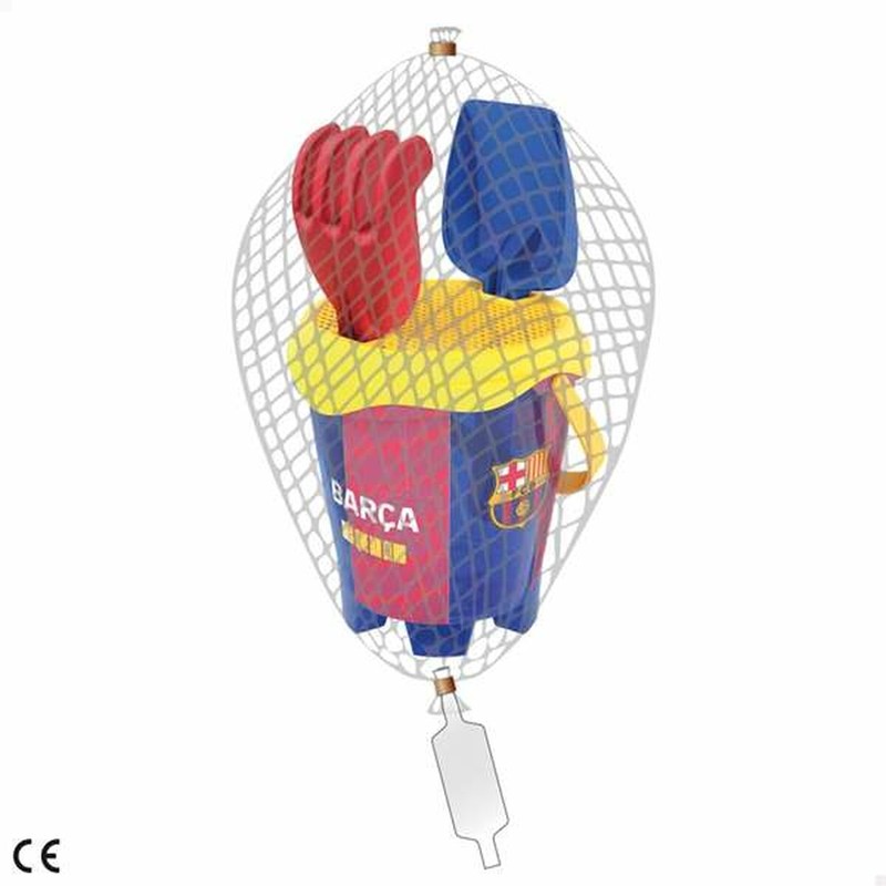 Cubo playa infantil FCB con pala y rastrillo para la arena