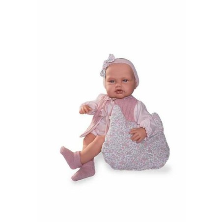 Detalle de cara de muñeca bebé de 50 cm, expresión dulce y realista